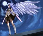  angel_beats! bad_id bad_pixiv_id blazer blue_hair cloud from_below full_moon hand_sonic jacket long_hair moon nawate_(dij) night pleated_skirt school_uniform skirt solo tenshi_(angel_beats!) wings yellow_eyes 