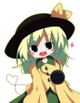  :d black_eyes blush_stickers dress flansowa green_hair hat heart heart_of_string komeiji_koishi long_hair open_mouth simple_background smile solo touhou wide_sleeves 