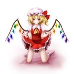  blonde_hair dress dress_lift flandre_scarlet hat mitsuki_(shuffle971) ponytail red_eyes short_hair side_ponytail skirt skirt_lift socks solo touhou wings 