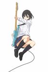  black_hair brown_eyes guitar instrument jumping kajiki legs original school_uniform short_hair skirt solo stratocaster 