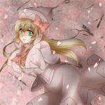  cherry_blossoms fairy hat leaning_forward lily_white petals pink solo touhou usa-neko wings 
