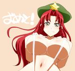  braid breasts green_eyes hat hong_meiling huge_breasts long_hair nanakura_nanane nipples red_hair slingshot_swimsuit solo swimsuit touhou twin_braids 