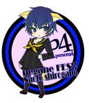  :&lt; amane_shinobu animal_ears blue_eyes blue_hair blush breasts cat_ears cat_tail character_name chibi copyright_name expressionless frown hair_between_eyes hand_on_hip houndstooth kemonomimi_mode persona persona_4 school_uniform serafuku shirogane_naoto shoes short_hair skirt small_breasts solo standing tail thighhighs wavy_hair 