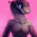  2018 anthro blue_eyes breasts digital_media_(artwork) featureless_breasts female fivel grey_skin pink_background reptile scalie simple_background snake solo 