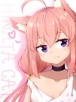  absurdres ahoge animal_ear_fluff animal_ears cat_ears character_name choker collarbone fang highres hinata_channel long_hair low_twintails nekomiya_hinata pg_(pege544) pink_hair purple_eyes smile solo strap_slip twintails upper_body vest virtual_youtuber white_vest 