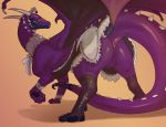  anus balls butt clothed clothing dragon feral legwear looking_back maid_uniform male partially_clothed purple_skin scalie solo spread_legs spreading thestory uniform 