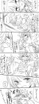  bow braid comic greyscale hair_bow hakurei_reimu highres hug kirisame_marisa long_hair lying monochrome multiple_girls muzuki_uruu touhou translation_request 