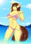  anthro bikini breasts clothing cutie_mark earth_pony equine fan_character female horse kitsunewaffles-chan looking_at_viewer mammal my_little_pony pony smile solo standing swimsuit teasing tongue tongue_out wide_hips 