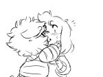  4:3 ambiguous_gender anthro asriel_dreemurr blush boss_monster caprine clothed clothing cute digital_media_(artwork) duo fur goat hair human human_on_anthro interspecies kissing love male male/ambiguous mammal monochrome protagonist_(undertale) sketch surprise sweat thedeterminedchild undertale video_games 