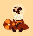  anthro bearra butt clothing eyewear female glasses hair kneeling mammal panties red_panda shirt simple_background solo thick_thighs underwear 