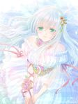  dress flower green_eyes hair_flower hair_ornament hanasaki_komugi long_hair looking_at_viewer original solo white_hair 