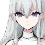  bad_id bad_pixiv_id bangs bare_shoulders closed_mouth commentary ears_visible_through_hair eyebrows_visible_through_hair face grey_hair hair_between_eyes highres long_hair misteor multicolored multicolored_eyes original solo white_background 