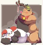  anal anal_penetration bear blush candy candy_cane cervine christmas cum cum_on_leg cum_on_stomach drooling food holidays male male/male mammal moobs obese overweight panda penetration quanjiang reindeer saliva santa_claus simple_background steam 
