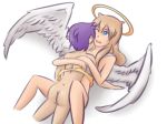  1boy 1girl angel blonde_hair blue_eyes halo incest long_hair lucifina_(mon-musu_quest!) luka_(mon-musu_quest!) nude purple_hair sex sketch wings 