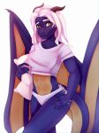  2018 5_fingers anthro breasts brown_eyes clothed clothing digital_media_(artwork) dragon eyelashes hair horn kristiana_puff membranous_wings smile standing white_hair wings 