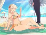  aimu_(senran_kagura) arm_support beach bikini blonde_hair breasts cleavage day drill_hair flower ginrei_(senran_kagura) kurohoro_(senran_kagura) large_breasts leo_(senran_kagura) long_hair looking_at_viewer multiple_girls navel ocean official_art open_mouth palm_tree purple_eyes senran_kagura senran_kagura_new_link short_hair silver_hair sitting smile standing swimsuit syuri_(senran_kagura) tree very_long_hair yaegashi_nan 