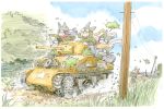  commentary_request furry grass ground_vehicle m4_sherman military military_vehicle motor_vehicle nyanta_(nyanta-nyankichi-2013) original shovel sky tank traditional_media tree 