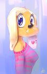  2015 anthro blonde_hair brandy_and_mr._whiskers brandy_harrington breasts canine clothing digital_media_(artwork) disney dog ear_piercing female hair hi_res looking_at_viewer mammal musikalgenius piercing smile solo 