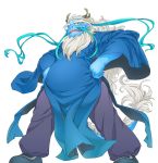  anthro beard belly blue_body clothing dragon eastern_dragon facial_hair green_eyes hair horn kemono long_hair male mature_male old scalie sirokitten2 slightly_chubby solo white_hair とらキトン 