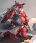  5_toes animated anthro beads belly biceps bulge clothing dragon eastern_dragon fundoshi hair japanese_clothing kemono lindong loop male mature_male moziqiao musclegut muscular no_sound old pecs pipe red_body sakkat scalie smoke solo toes underwear whiskers white_hair 