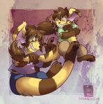  anthro bite clothed clothing daughter duo father female fully_clothed jakkai male mammal moonshade parent rhea_snaketail slightly_damned tail_biting the-chu 
