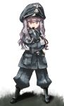 bad_id bad_pixiv_id commentary full_body gaditava gloves hat idolmaster long_hair looking_at_viewer military military_uniform nazi peaked_cap pink_eyes pink_hair riding_crop shijou_takane solo ss_insignia totenkopf uniform white_gloves world_war_ii 