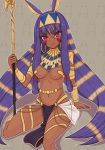  animal_ears arm_behind_back bangs beads blonde_hair bracer breasts breasts_apart covered_nipples dark_skin earrings egyptian egyptian_clothes eyebrows eyebrows_visible_through_hair eyelashes facial_mark fate/grand_order fate_(series) hair_between_eyes hair_rings hairband head_tilt holding holding_staff hoop_earrings hoshitetsu_ringo jackal_ears jewelry legs_apart loincloth long_hair medium_breasts medjed midriff multicolored_hair navel neck_ring nitocris_(fate/grand_order) outline pasties pink_eyes purple_hair sitting smile solo staff stomach thigh_strap tsurime two-tone_hair very_long_hair white_outline 