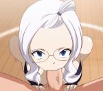  1girl animated animated_gif blue_eyes bra breasts eyebrows eyewear fairy_tail fellatio glasses long_hair mirajane_strauss penis testicles tied_hair white_hair 