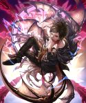  belial_(granblue_fantasy) black_hair black_shirt blood demon_wings feather_boa granblue_fantasy highres looking_at_viewer magic_circle male_focus mega5155214x red_eyes shirt short_hair smile wings 