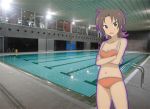  arms_crossed bikini cleavage collarbone compression_artifacts deletethistag female foreshortening iizuka_yuzu indoors inside_border looking_at_viewer navel pool poolside sakura_trick solo swimsuits water waving 