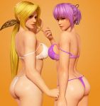  2girls 3d ass ayane_(doa) bikini blonde_hair breasts dead_or_alive female helena_douglas lingerie long_hair multiple_girls ponytail purple_bikini purple_hair radianteld ribbon source_filmmaker swimsuit tied_hair underwear very_long_hair white_bikini white_swimsuit 