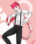  2012 clothing feline heydonnie looking_at_viewer mammal red_eyes shirt suspenders 