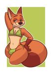  2018 anthro arm_above_head bikini bulge canine clothed clothing crossdressing disney fox girly green_eyes half-closed hi_res komponi male mammal nick_wilde solo swimsuit wide_hips zootopia 