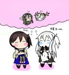  abyssal_crane_hime aircraft_carrier_hime blush comic commentary_request flight_deck graphite_(medium) hakama_skirt headband highres horns japanese_clothes kaga_(kantai_collection) kantai_collection long_hair marker_(medium) multiple_girls reflex_(reflex0826) shinkaisei-kan side_ponytail traditional_media translated white_hair zuikaku_(kantai_collection) 