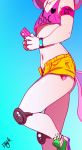  2018 anthro cellphone clothed clothing digital_drawing_(artwork) digital_media_(artwork) dragk equine female friendship_is_magic hair horse knee_pads long_hair mammal multicolored_hair my_little_pony phone shirt shorts simple_background solo sweetie_belle_(mlp) two_tone_hair young 