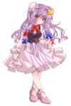  alternate_costume alternate_hairstyle blush eyebrows_visible_through_hair hair_ribbon hat highres long_hair looking_at_viewer patchouli_knowledge purple_eyes ribbon seidou_(tukinomiyako) smile solo touhou 