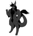  2016 abs annoyed anthro big_arms black_fur black_hair chest_tuft digital_media_(artwork) digitigrade dragon flexing fur furred_dragon hair hairy keidan_(mirroidal) long_hair male mirroid mirroidal muscular muscular_male nude pecs pubes purple_eyes scar simple_background solo tuft white_background 