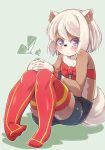  1girl dog furry open_mouth original purple_eyes short_hair solo stocking thighhighs white_hair yuuki_(yuyuki000) 