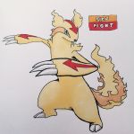  2017 2_toes 3_fingers alternate_color ambiguous_gender anthro anthrofied biped black_eyes black_nose claws directional_arrow english_text eye_markings fak&eacute;mon fighting_stance fire firefightdex flaming_tail fluffy fluffy_tail front_view full-length_portrait fur hatching_(technique) linoone long_claws long_tail looking_away mammal marker_(artwork) markings mfanjul mixed_media multicolored_fur mustelid nintendo nude orange_fur orange_markings orange_tail pen_(artwork) pok&eacute;mon pok&eacute;mon_(species) pok&eacute;morph portrait red_fur shadow shoulder_tuft simple_background snout solo standing text toe_claws toes toony traditional_media_(artwork) two_tone_tail video_games white_background white_claws yellow_fur yellow_tail 