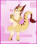  &lt;3 2015 anthro big_breasts blue_sclera breasts brown_hair burger digital_media_(artwork) digitigrade eating female flavia_(helaviskrew) food fur hair markings mirroidal navel nude pink_eyes sergal simple_background solo stripes tan_fur tattoo 