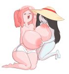  2017 adventure_time areola big_breasts blush breast_suck breasts bulumble-bee cartoon_network clothed clothing duo female female/female hair hi_res huge_breasts humanoid lactating mammal marceline_(disambiguation) marceline_abadeer nipples not_furry open_mouth pink_hair princess_bubblegum simple_background sucking thick_thighs vampire voluptuous wide_hips 