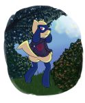  ambiguous_gender butt_pose canine clothing fur ghasti_(artist) grass low_res mammal nintendo outside pok&eacute;mon pok&eacute;mon_(species) red_eyes riolu smile video_games yellow_fur 