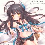  ahoge azur_lane bangs black_hair blush breasts clenched_hand detached_sleeves long_hair looking_at_viewer mechanical_horns nanopai_kakumeikokonoyu navel nowaki_(azur_lane) small_breasts solo tears yellow_eyes 