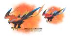  2016 ambiguous_gender avian bird english_text fak&eacute;mon feathered_wings feathers feral mega_evolution nintendo orange_background pok&eacute;mon pok&eacute;mon_(species) simple_background syntheticimagination talonflame text video_games white_background wings 