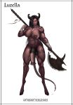  2018 abs absurd_res animal_genitalia animal_penis areola balls black_hair breasts choker dagger demon dickgirl equine_penis hair halberd hi_res hooves horn humanoid intersex lucien luzella melee_weapon model_sheet nipple_piercing nipples nude penis piercing polearm solo tattoo weapon white_eyes 