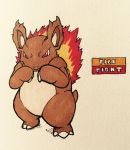  2016 3_toes alternate_color ambiguous_gender angry anthro biped brown_body brown_tail claws countershade_torso countershading english_text fak&eacute;mon fangs featureless_crotch fighting_stance fire firefightdex fist front_view frown full-length_portrait hatching_(technique) hi_res looking_at_viewer marker_(artwork) mfanjul mixed_media nidorina nintendo nude overweight overweight_ambiguous pen_(artwork) pok&eacute;mon pok&eacute;mon_(species) portrait red_eyes scalie shadow simple_background solo spikes standing tan_body tan_countershading text toe_claws toes toony traditional_media_(artwork) two_tone_body video_games white_background white_claws 