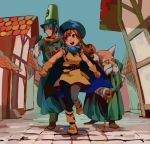  alena_(dq4) black_legwear breasts cape clift commentary_request curly_hair dragon_quest dragon_quest_iv hat long_hair mogura_(mogura56) multiple_boys orange_hair pantyhose short_hair skirt small_breasts yellow_skirt 