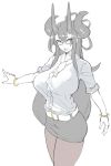  bangle bracelet breasts dress_shirt eu03 glasses horns huge_breasts jewelry lips long_hair miniskirt mole mole_under_mouth office_lady original pantyhose pencil_skirt plant potted_plant semi-rimless_eyewear shirt skirt sleeves_rolled_up solo tsunoko under-rim_eyewear 