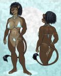  anthro armband big_breasts bikini breasts butt chest_tuft claws clothed clothing digital_media_(artwork) feline female fur hair jewelry lion looking_at_viewer mammal muscular muscular_female necklace simple_background skimpy smile solo standing swimsuit toe_claws tuft vkyrie 
