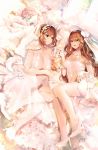  2girls bangs blush bouquet breasts bridal_veil brown_hair cleavage commission danyagoe dress elbow_gloves eyebrows_visible_through_hair flower garter_straps girls_frontline gloves green_eyes hair_between_eyes hair_rings hand_holding headgear high_heels highres jewelry kantai_collection lace large_breasts long_hair looking_at_viewer m1903_springfield_(girls_frontline) multiple_girls mutsu_(kantai_collection) open_mouth ponytail ring short_hair sidelocks smile sparkle thighhighs veil wedding_dress wedding_ring white_dress white_footwear white_gloves white_legwear 